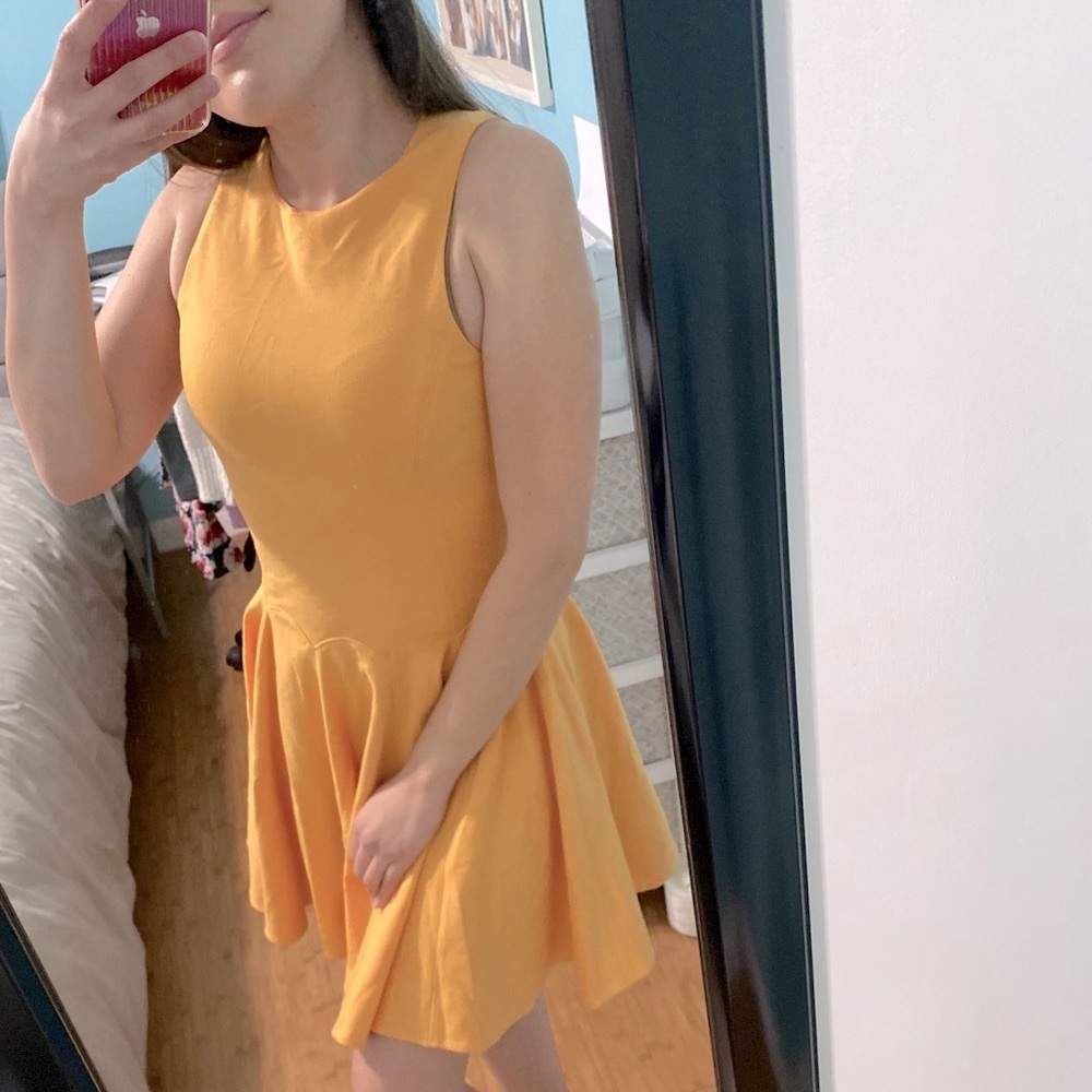 Tibi yellow ponte sleeveless fit and flare dress